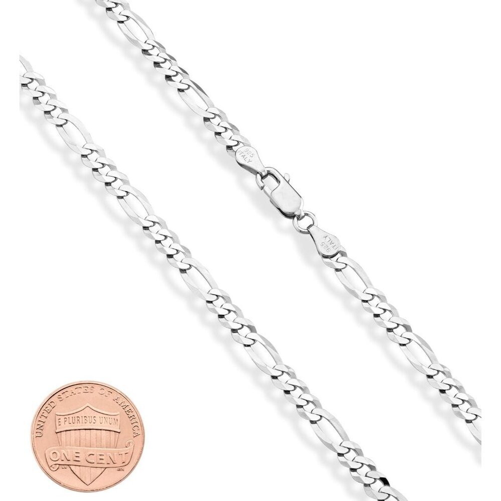 Unisex Length 22 Inch 925 Sterling Silver Italian 5mm Figaro Chain Necklace - Picture 3 of 6
